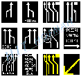 Příklad symbolů na spodním panelu - bílé nebo žluté LED