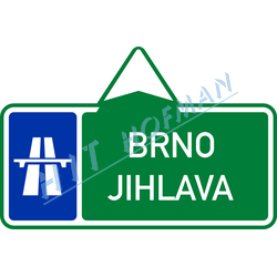 IS1b - Směrová tabule pro příjezd k dálnici (s dvěma cíli)