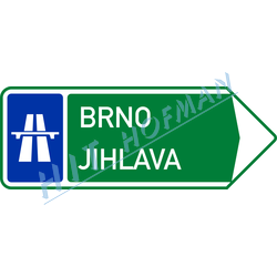 IS1d - Směrová tabule pro příjezd k dálnici (s dvěma cíli)