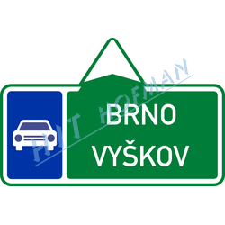 IS2b - Směrová tabule pro příjezd k silnici pro motorová vozidla (s dvěma cíli)