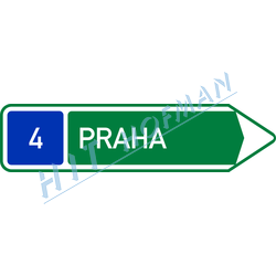 IS2c - Směrová tabule pro příjezd k silnici pro motorová vozidla (s jedním cílem)