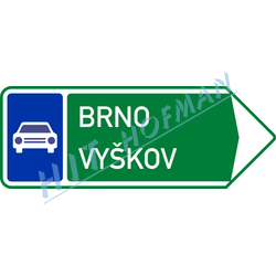 IS2d - Směrová tabule pro příjezd k silnici pro motorová vozidla (s dvěma cíli)